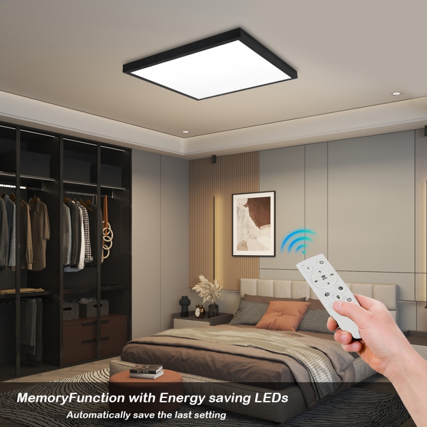 Brilagi - LED Dimmable Bathroom Ceiling Light FRAME SMART LED/50W/230V 60x60 cm 3000-6000K IP44 Black + Remote Control