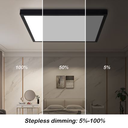 Brilagi - LED Dimmable Bathroom Ceiling Light FRAME SMART LED/50W/230V 60x60 cm 3000-6000K IP44 Black + Remote Control