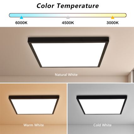 Brilagi - LED Dimmable Bathroom Ceiling Light FRAME SMART LED/50W/230V 60x60 cm 3000-6000K IP44 Black + Remote Control