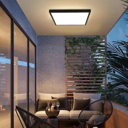 Brilagi - LED Dimmable Bathroom Ceiling Light FRAME SMART LED/50W/230V 60x60 cm 3000-6000K IP44 Black + Remote Control