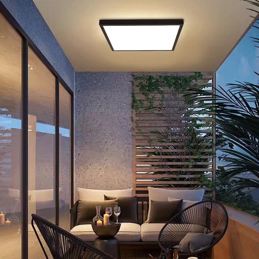 Brilagi - LED Dimmable Bathroom Ceiling Light FRAME SMART LED/50W/230V 60x60 cm 3000-6000K IP44 Black + Remote Control