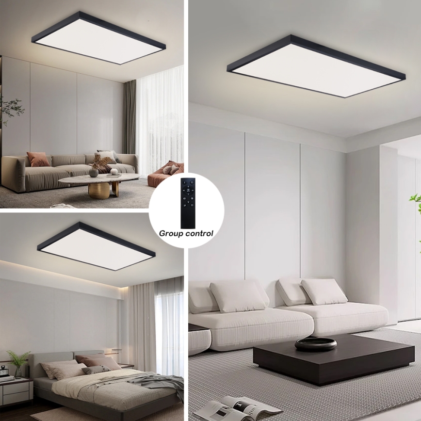 Brilagi - LED Dimmable Bathroom Ceiling Light FRAME SMART LED/96W/230V 120x60 cm 3000-6000K IP44 Black + Remote Control