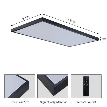 Brilagi - LED Dimmable Bathroom Ceiling Light FRAME SMART LED/96W/230V 120x60 cm 3000-6000K IP44 Black + Remote Control