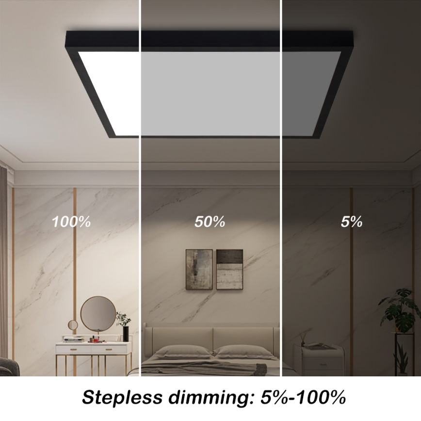 Brilagi - FRAME SMART Dimmable LED Bathroom Ceiling Light LED/50W/230V 60x60 cm 3000-6000K IP44 Black + Remote Control