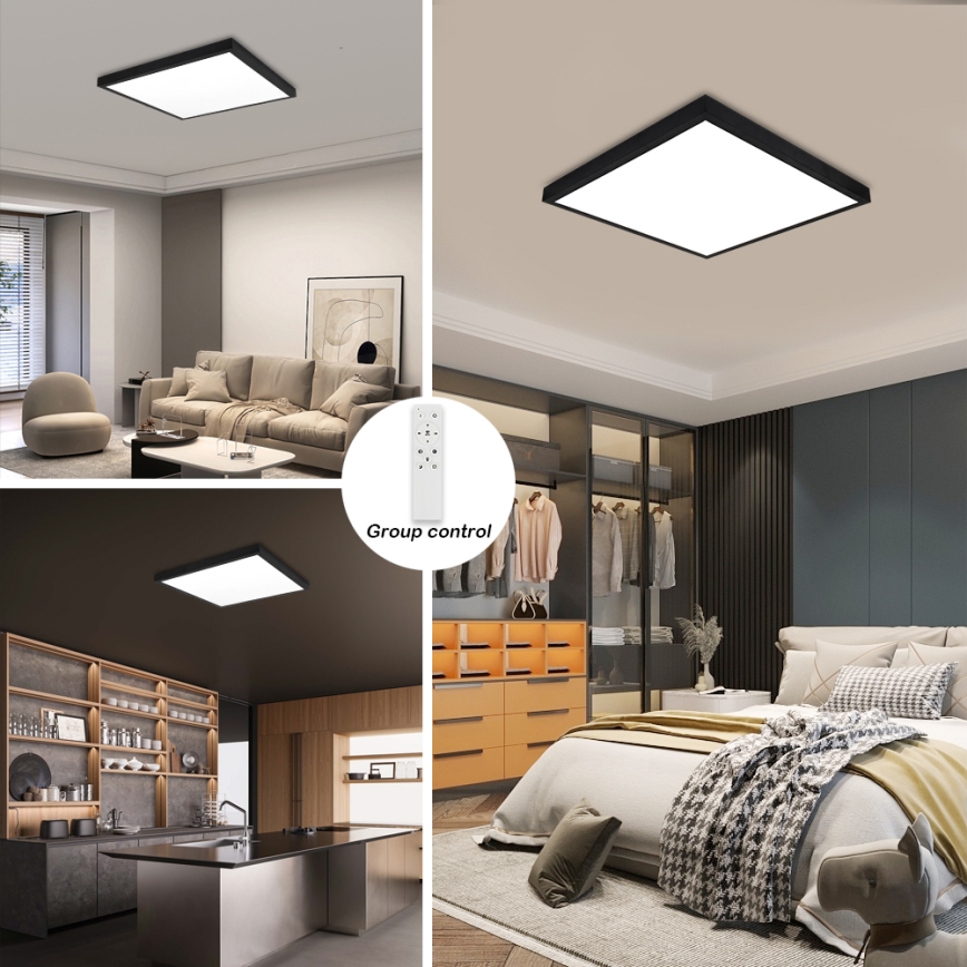 Brilagi - FRAME SMART Dimmable LED Bathroom Ceiling Light LED/50W/230V 60x60 cm 3000-6000K IP44 Black + Remote Control