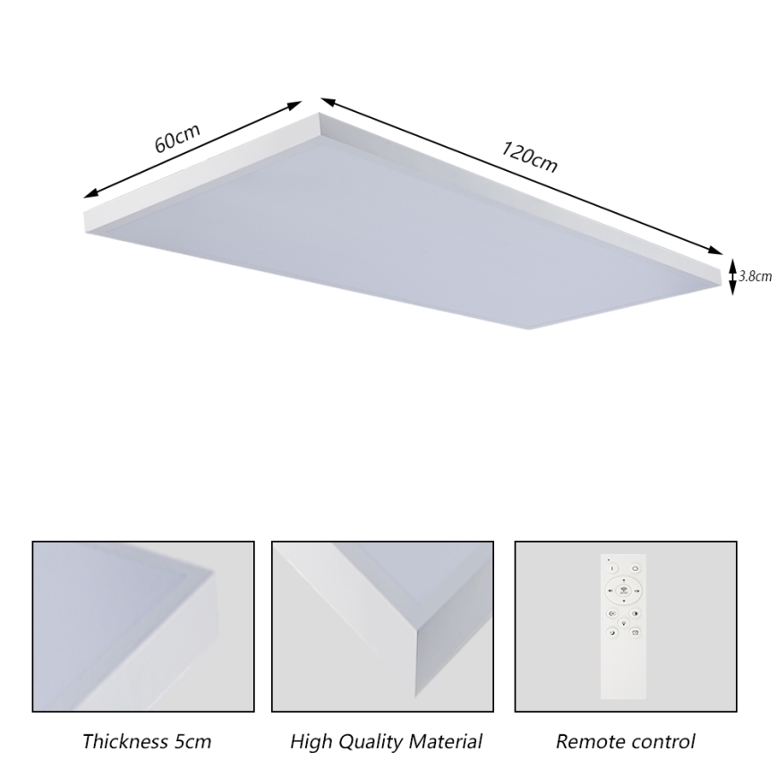 Brilagi - Dimmable LED Bathroom Ceiling Light FRAME SMART LED/96W/230V 120x60 cm 3000-6000K IP44 White + Remote Control