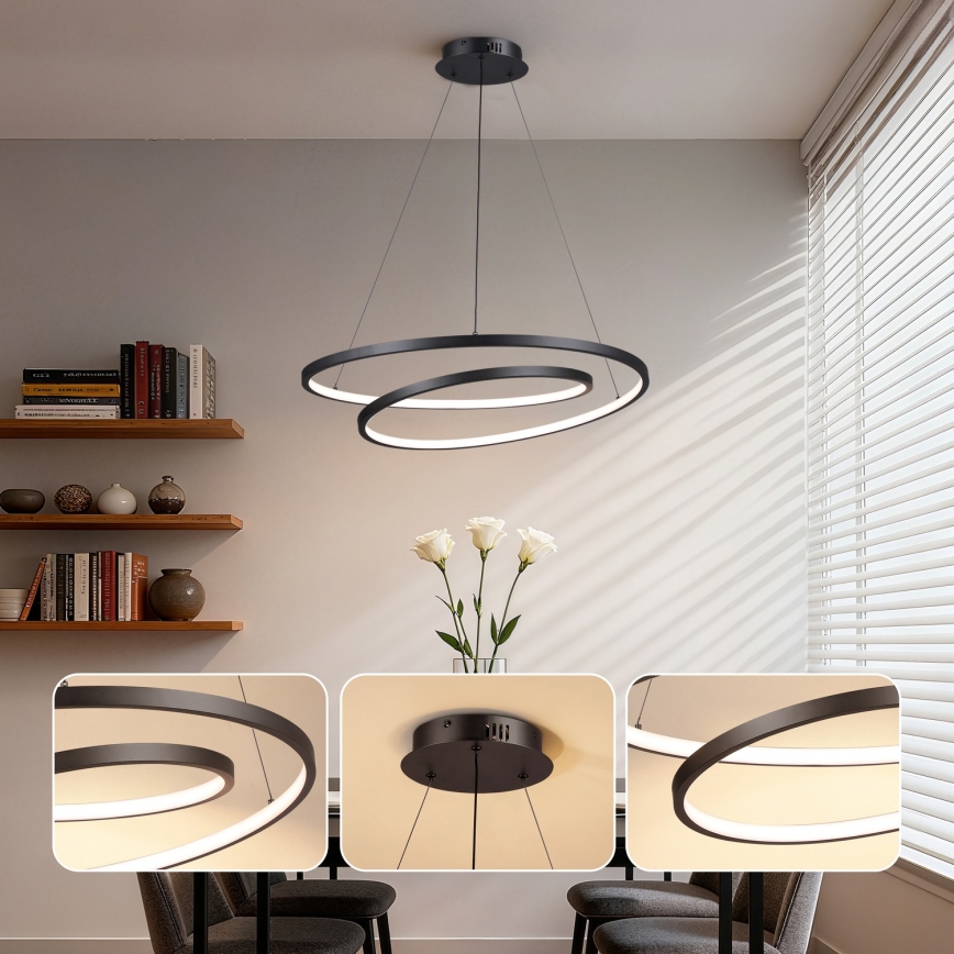Brilagi - TWISTER LED dimmable cable pendant light, 75W, 230V, 3000–6000K, Ø70 cm, black + remote control