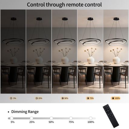 Brilagi - TWISTER LED dimmable cable pendant light, 75W, 230V, 3000–6000K, Ø70 cm, black + remote control