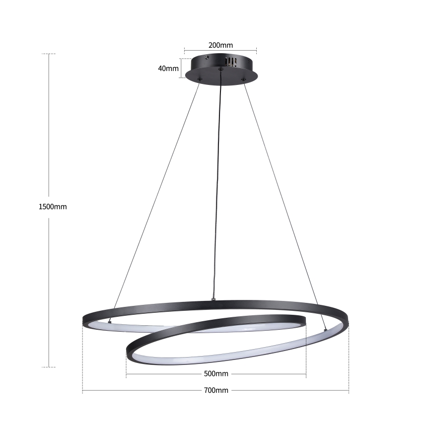 Brilagi - TWISTER LED dimmable cable pendant light, 75W, 230V, 3000–6000K, Ø70 cm, black + remote control