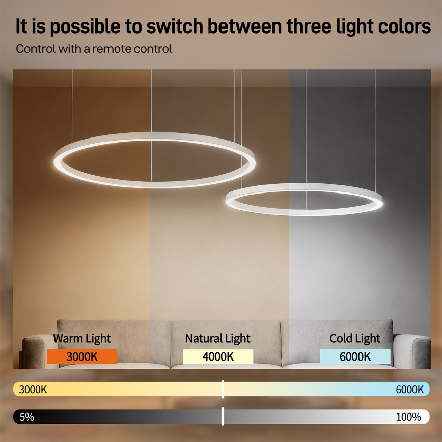 Brilagi - LED Dimmable Cable Pendant PORTOFINO LED/98W/230V 3000-6000K White + Remote Control