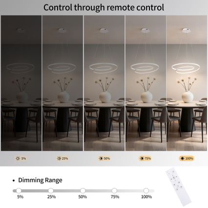 Brilagi - TWISTER LED Dimmable Cable Pendant Light LED/48W/230V 3000-6000K Ø 50 cm White + Remote Control