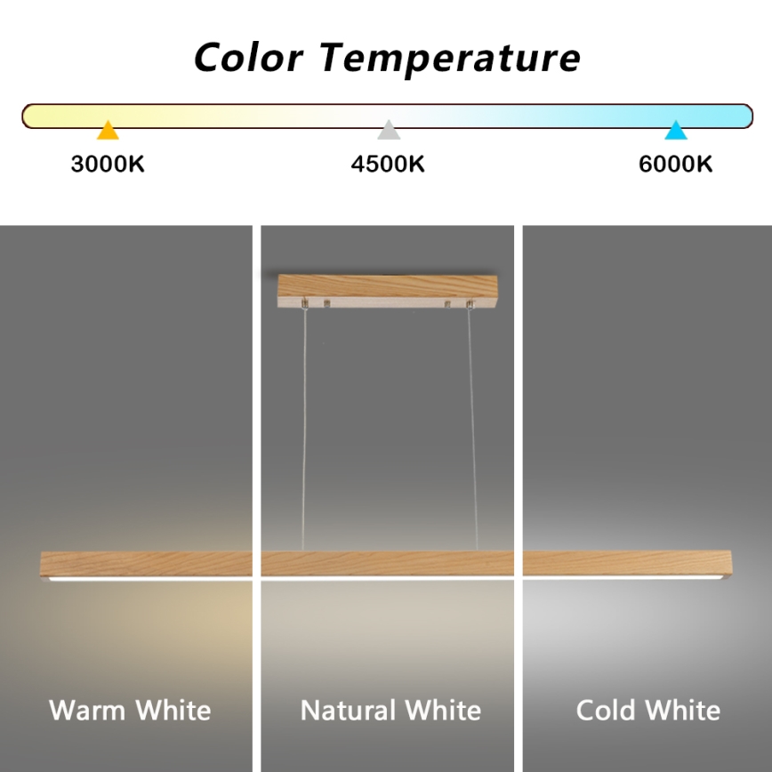 Brilagi - OAK SMART LED Dimmable Cable Pendant Light / 30W / 230V / Wi‑Fi Tuya – Oak Finish + Remote Control