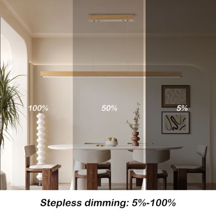 Brilagi - OAK SMART LED Dimmable Cable Pendant Light / 30W / 230V / Wi‑Fi Tuya – Oak Finish + Remote Control