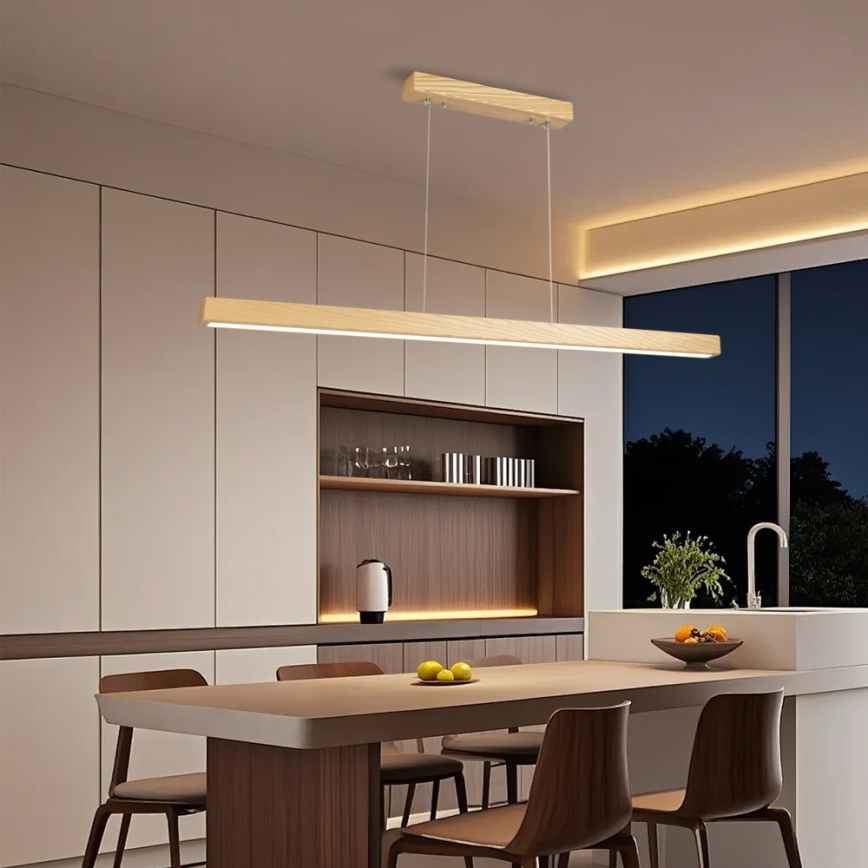 Brilagi - OAK SMART LED Dimmable Cable Pendant Light / 30W / 230V / Wi‑Fi Tuya – Oak Finish + Remote Control