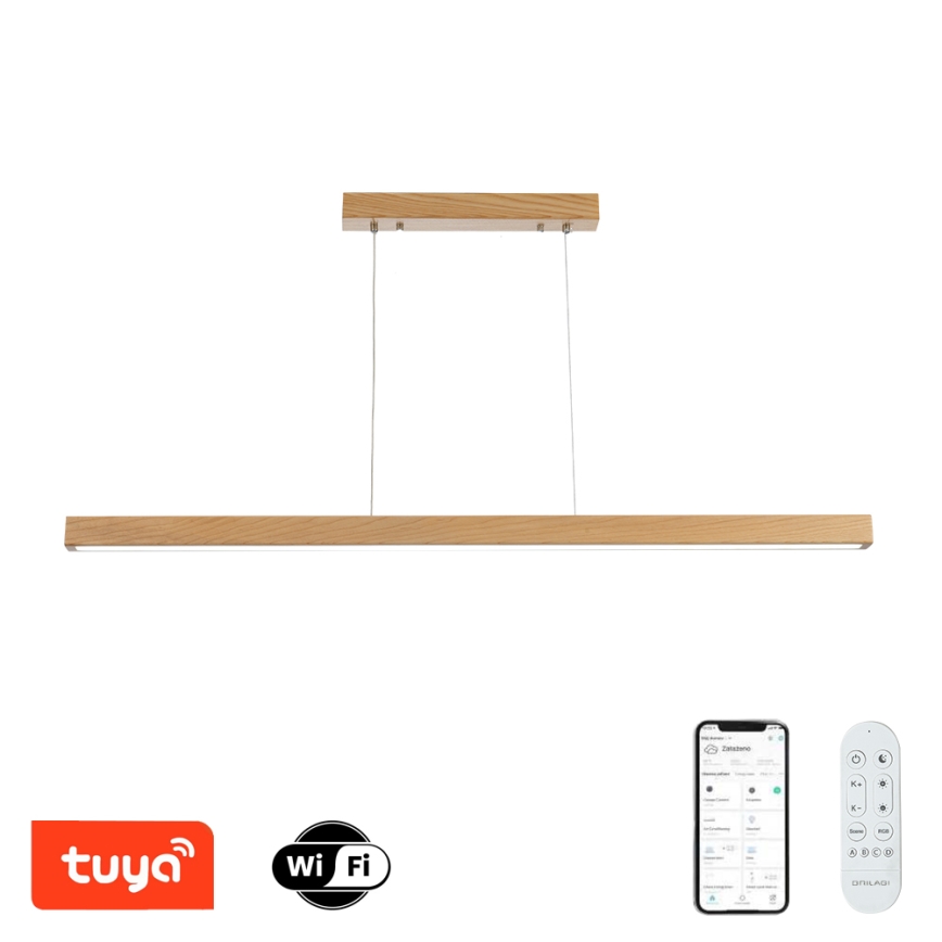 Brilagi - OAK SMART LED Dimmable Cable Pendant Light / 30W / 230V / Wi‑Fi Tuya – Oak Finish + Remote Control