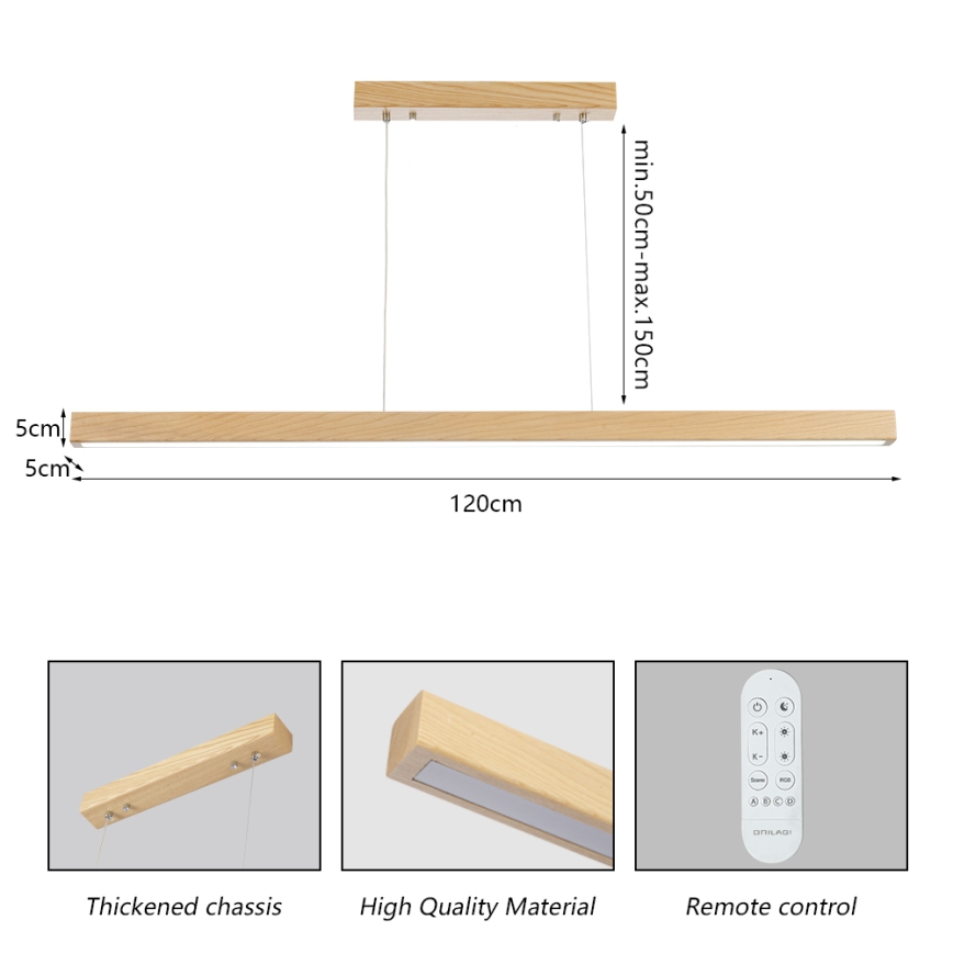 Brilagi - OAK SMART LED Dimmable Cable Pendant Light / 30W / 230V / Wi‑Fi Tuya – Oak Finish + Remote Control
