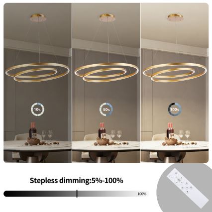 Brilagi - TWISTER LED Dimmable Cable Pendant Light LED/105W/230V 3000-6000K Ø 100 cm Gold + Remote Control