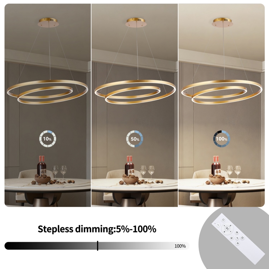 Brilagi - TWISTER LED Dimmable Cable Pendant Light LED/105W/230V 3000-6000K Ø 100 cm Gold + Remote Control