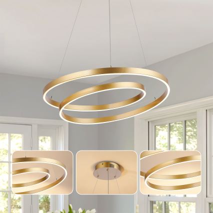 Brilagi - LED Dimmable Pendant Light on Cable TWISTER LED/48W/230V 3000-6000K Ø 50 cm Gold + Remote Control