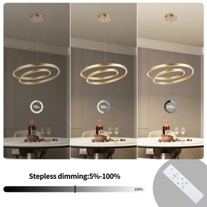 Brilagi - LED Dimmable Pendant Light on Cable TWISTER LED/48W/230V 3000-6000K Ø 50 cm Gold + Remote Control
