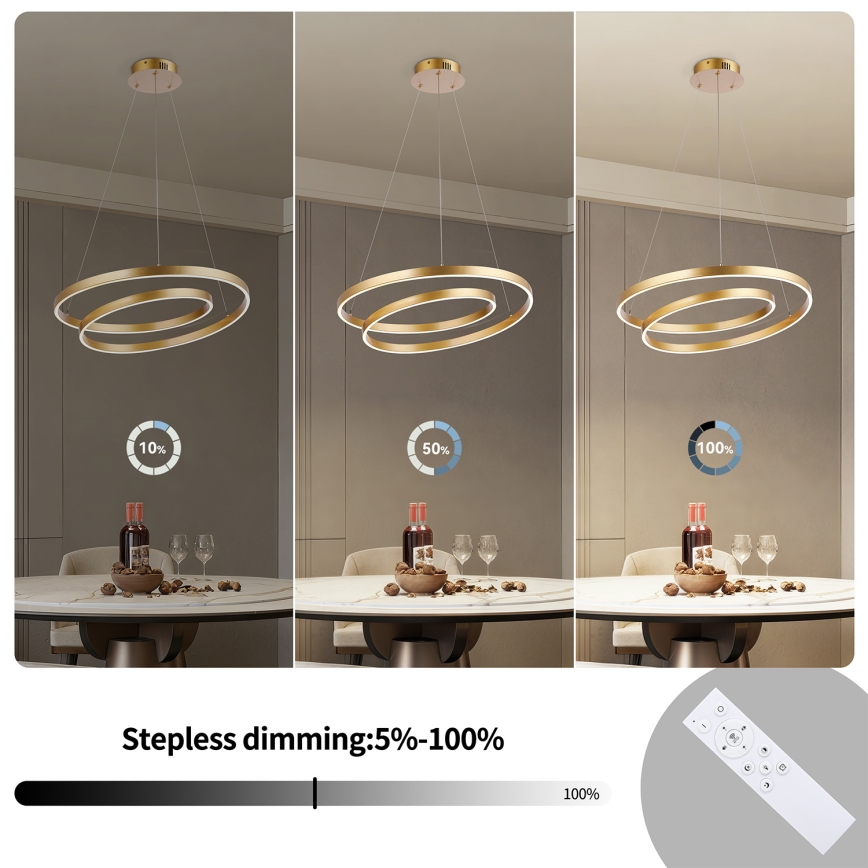 Brilagi - LED Dimmable Pendant Light on Cable TWISTER LED/48W/230V 3000-6000K Ø 50 cm Gold + Remote Control
