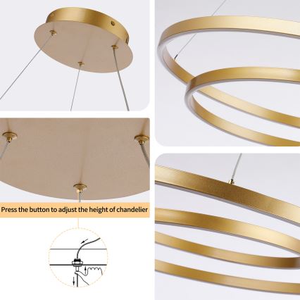 Brilagi - LED Dimmable Pendant Light on Cable TWISTER LED/48W/230V 3000-6000K Ø 50 cm Gold + Remote Control