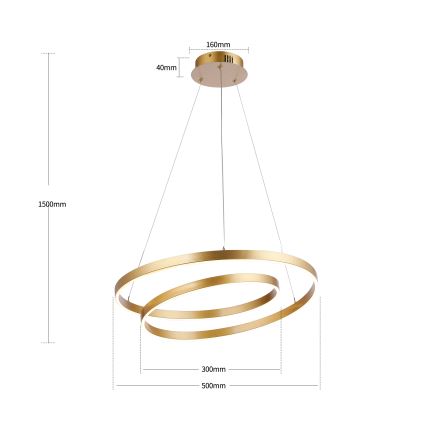 Brilagi - LED Dimmable Pendant Light on Cable TWISTER LED/48W/230V 3000-6000K Ø 50 cm Gold + Remote Control