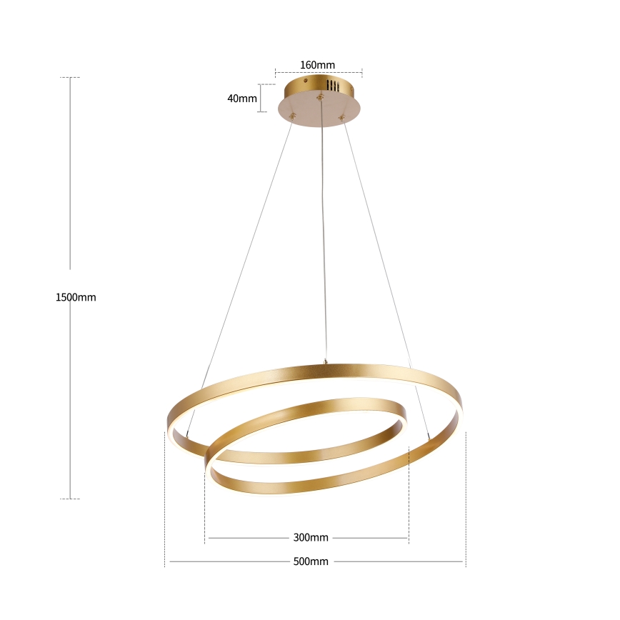 Brilagi - LED Dimmable Pendant Light on Cable TWISTER LED/48W/230V 3000-6000K Ø 50 cm Gold + Remote Control