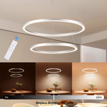 Brilagi - PORTOFINO LED Dimmable Cable Pendant Lamp LED/98W/230V 3000-6000K Ø 80 cm Silver + Remote Control