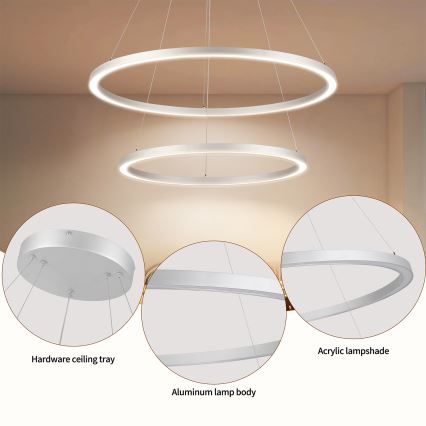 Brilagi - PORTOFINO LED Dimmable Cable Pendant Lamp LED/98W/230V 3000-6000K Ø 80 cm Silver + Remote Control