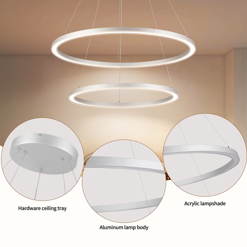 Brilagi - PORTOFINO LED Dimmable Cable Pendant Lamp LED/98W/230V 3000-6000K Ø 80 cm Silver + Remote Control