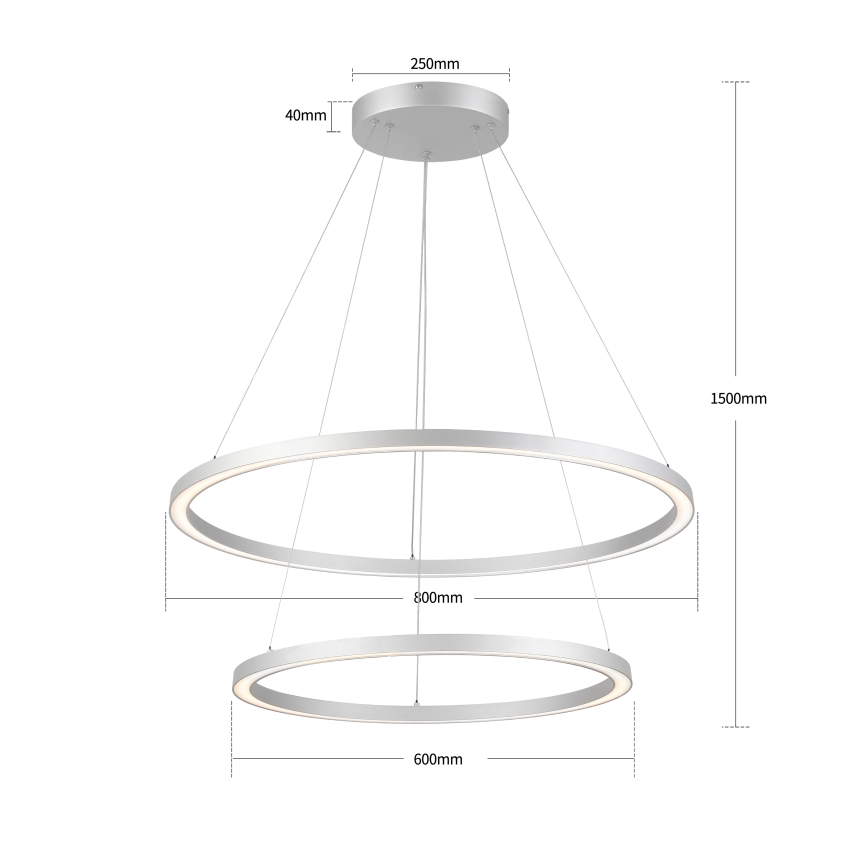 Brilagi - PORTOFINO LED Dimmable Cable Pendant Lamp LED/98W/230V 3000-6000K Ø 80 cm Silver + Remote Control
