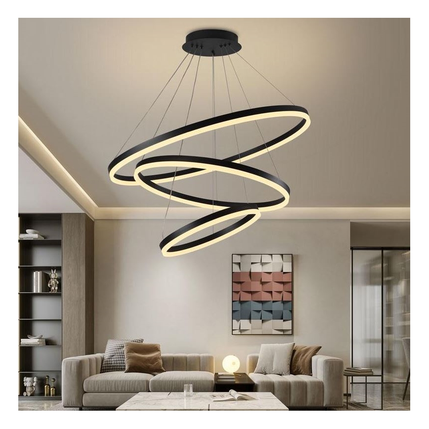 Brilagi - CIRCLE Dimmable Cable-Suspended LED Pendant, 125W/230V, 3000-6500K, Ø 80 cm, Black + Remote Control