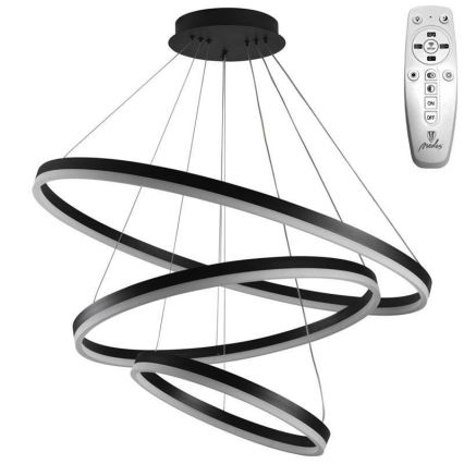 Brilagi - CIRCLE Dimmable Cable-Suspended LED Pendant, 125W/230V, 3000-6500K, Ø 80 cm, Black + Remote Control