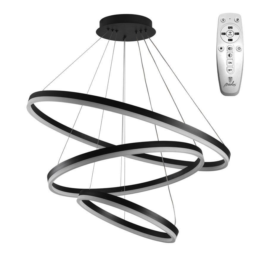 Brilagi - CIRCLE Dimmable Cable-Suspended LED Pendant, 125W/230V, 3000-6500K, Ø 80 cm, Black + Remote Control