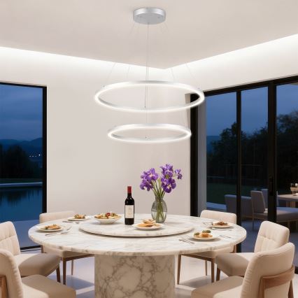 Brilagi - PORTOFINO Dimmable LED cable-suspended chandelier LED/98W/230V 3000–6000K Ø80 cm Silver + Remote Control