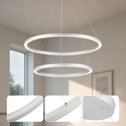 Brilagi - PORTOFINO Dimmable LED cable-suspended chandelier LED/98W/230V 3000–6000K Ø80 cm Silver + Remote Control