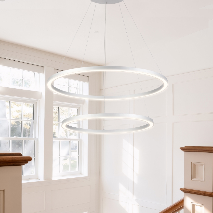 Brilagi - PORTOFINO Dimmable LED cable-suspended chandelier LED/98W/230V 3000–6000K Ø80 cm Silver + Remote Control