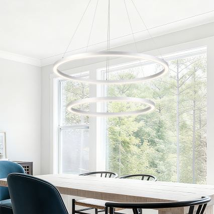 Brilagi - PORTOFINO Dimmable LED cable-suspended chandelier LED/98W/230V 3000–6000K Ø80 cm Silver + Remote Control