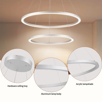 Brilagi - PORTOFINO Dimmable LED cable-suspended chandelier LED/98W/230V 3000–6000K Ø80 cm Silver + Remote Control