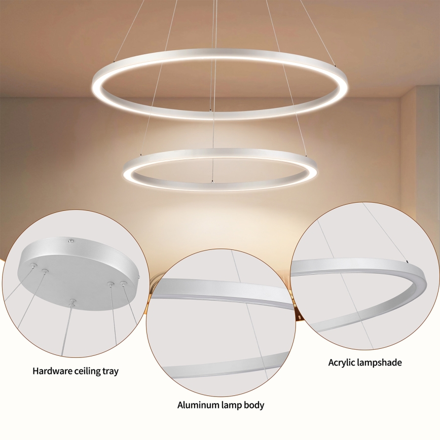 Brilagi - PORTOFINO Dimmable LED cable-suspended chandelier LED/98W/230V 3000–6000K Ø80 cm Silver + Remote Control