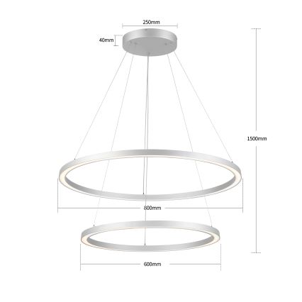 Brilagi - PORTOFINO Dimmable LED cable-suspended chandelier LED/98W/230V 3000–6000K Ø80 cm Silver + Remote Control