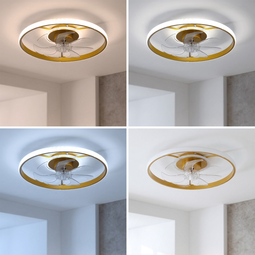 Brilagi - Dimmable LED Ceiling Fan LED/66W/230V 55 cm White/Gold + Remote Control