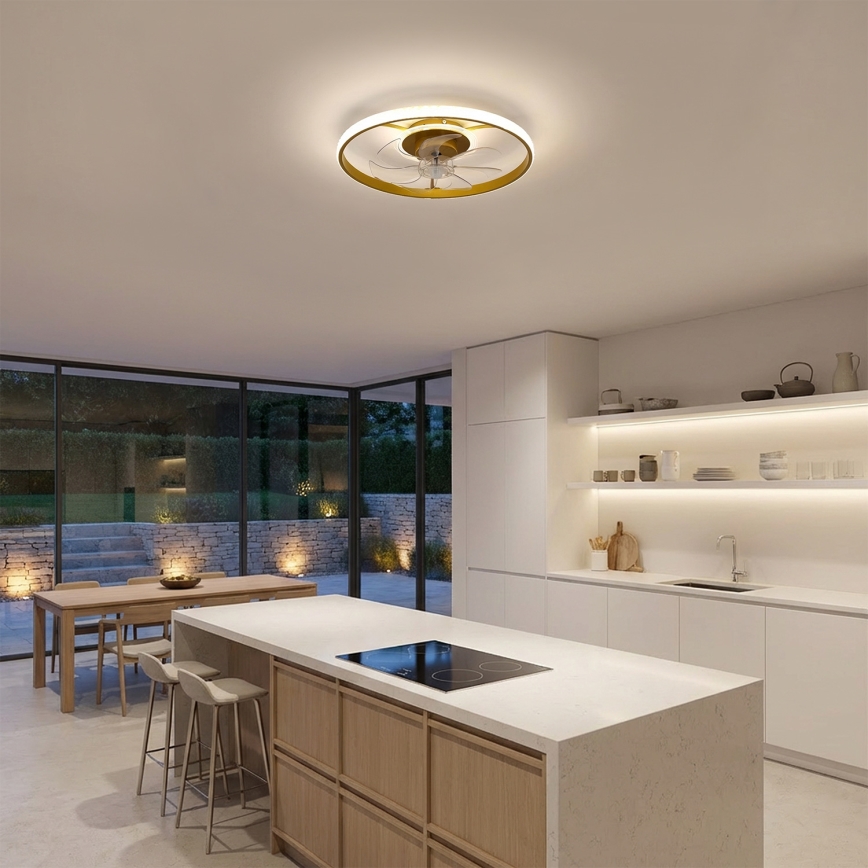Brilagi - Dimmable LED Ceiling Fan LED/66W/230V 55 cm White/Gold + Remote Control