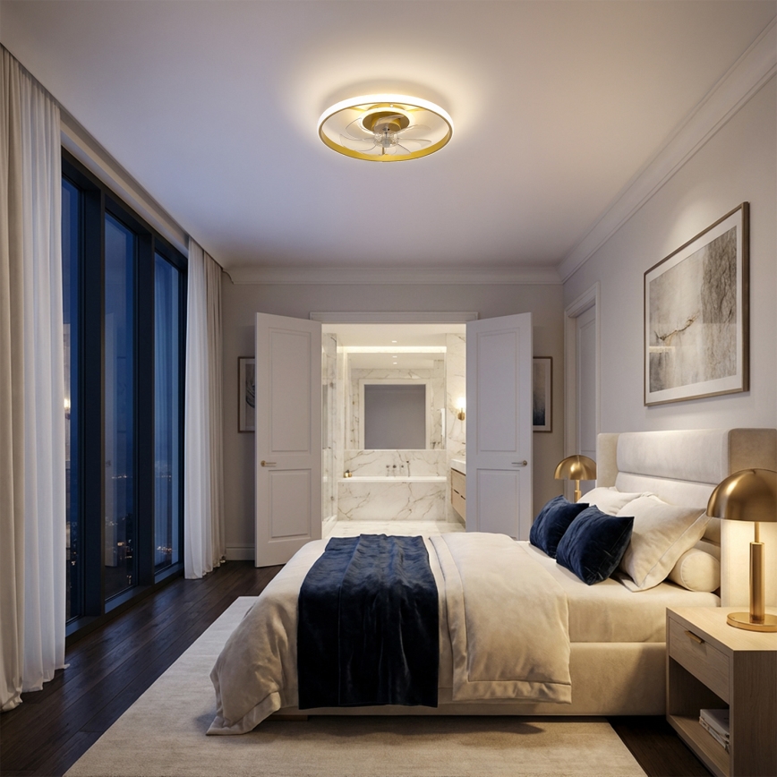 Brilagi - Dimmable LED Ceiling Fan LED/66W/230V 55 cm White/Gold + Remote Control