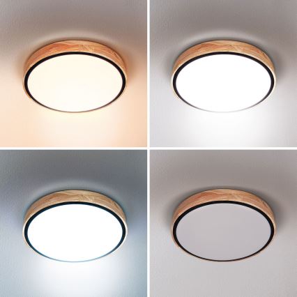 Brilagi - GLORIA LED Dimmable Ceiling Light 48W, 230V, 3000–6500K, Oak, Ø 40 cm + Remote Control