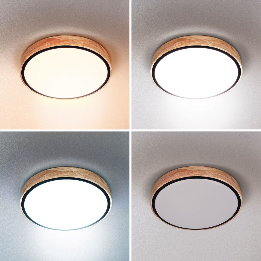 Brilagi - GLORIA LED Dimmable Ceiling Light 48W, 230V, 3000–6500K, Oak, Ø 40 cm + Remote Control
