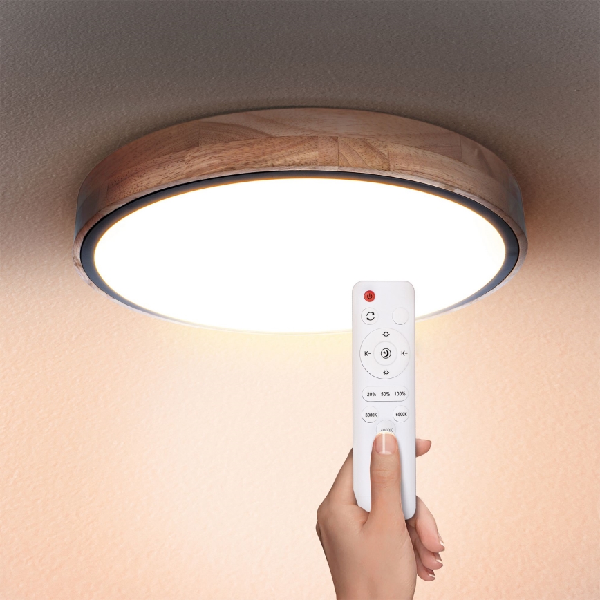 Brilagi - GLORIA LED Dimmable Ceiling Light 48W, 230V, 3000–6500K, Oak, Ø 40 cm + Remote Control