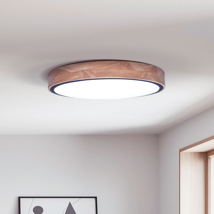 Brilagi - GLORIA LED Dimmable Ceiling Light 48W, 230V, 3000–6500K, Oak, Ø 40 cm + Remote Control