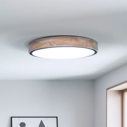 Brilagi - GLORIA LED Dimmable Ceiling Light 48W, 230V, 3000–6500K, Oak, Ø 40 cm + Remote Control
